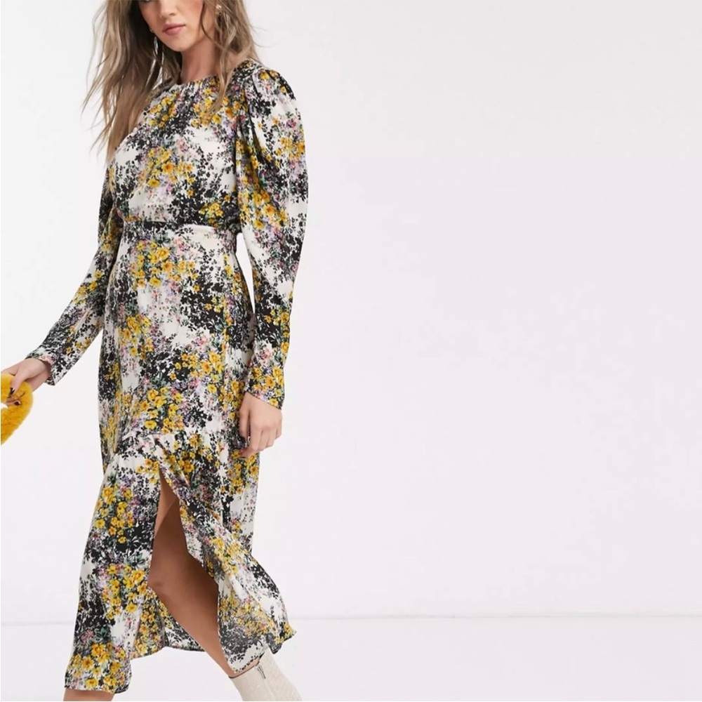 Top Shop NWT Floral Fairy Midi Dress 2 Puff Sleeves Fall Boho Wedding Guest